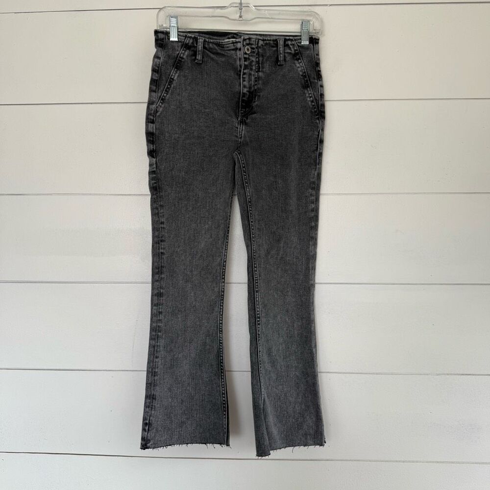 Free People Women’s 26 Black Wash Level Up Slit Bootcut Jeans Raw Hem